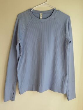 Lululemon Rest Less Pullover Long Sleeve Top – Size 12, Blue, Textured, Stretch